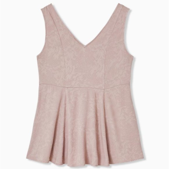 Taupe Jacquard Button Front Fit Flare Peplum Tank - Picture 4 of 4